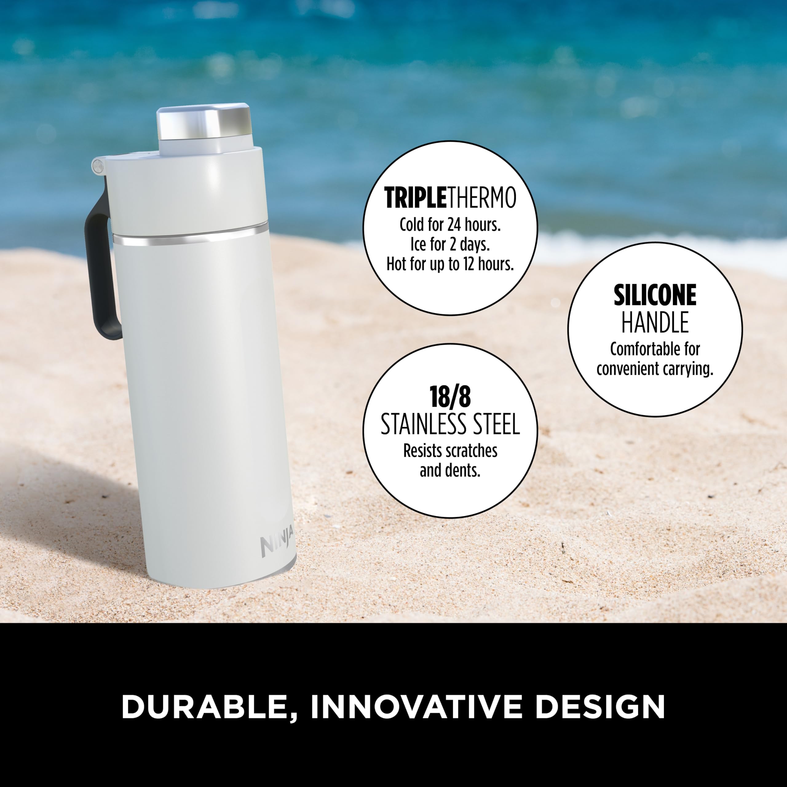 Ninja Thirsti Water Bottle and Flask 709 ML With Leak-Proof Lid, Designed For Carbonated, Hot & Cold Drinks, Ideal For Travel & Sports, Triple Insulated, Stainless Steel Bottle, Black, DW2401EUUKBK