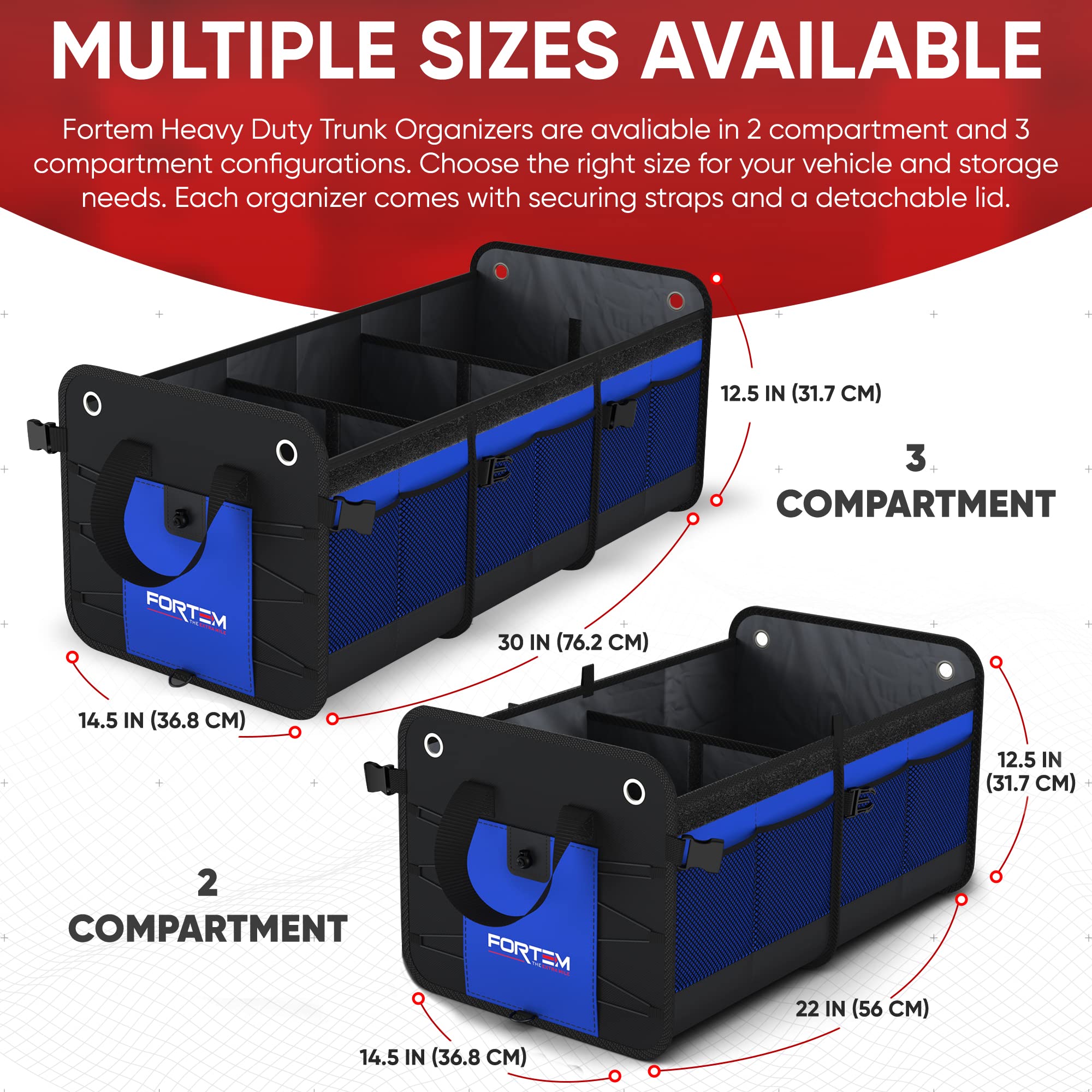 FORTEM Car Boot Organiser, SUV Boot Tidy, Trunk Storage, Collapsible Multi Compartment Car Organiser, Non Slip Bottom, Adjustable Securing Straps, Foldable Cover (65L)