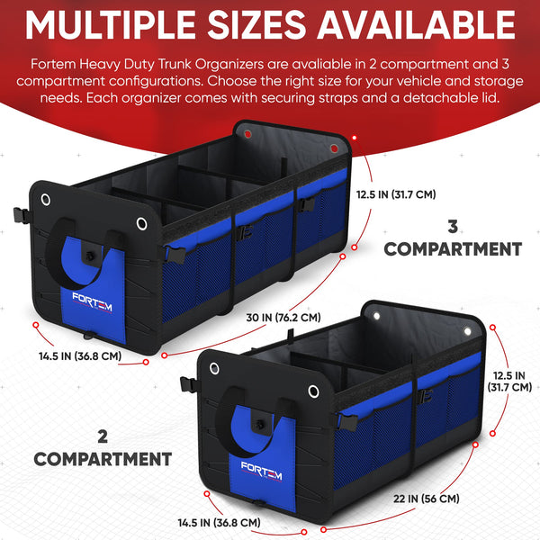 FORTEM Car Boot Organiser, SUV Boot Tidy, Trunk Storage, Collapsible Multi Compartment Car Organiser, Non Slip Bottom, Adjustable Securing Straps, Foldable Cover (65L)