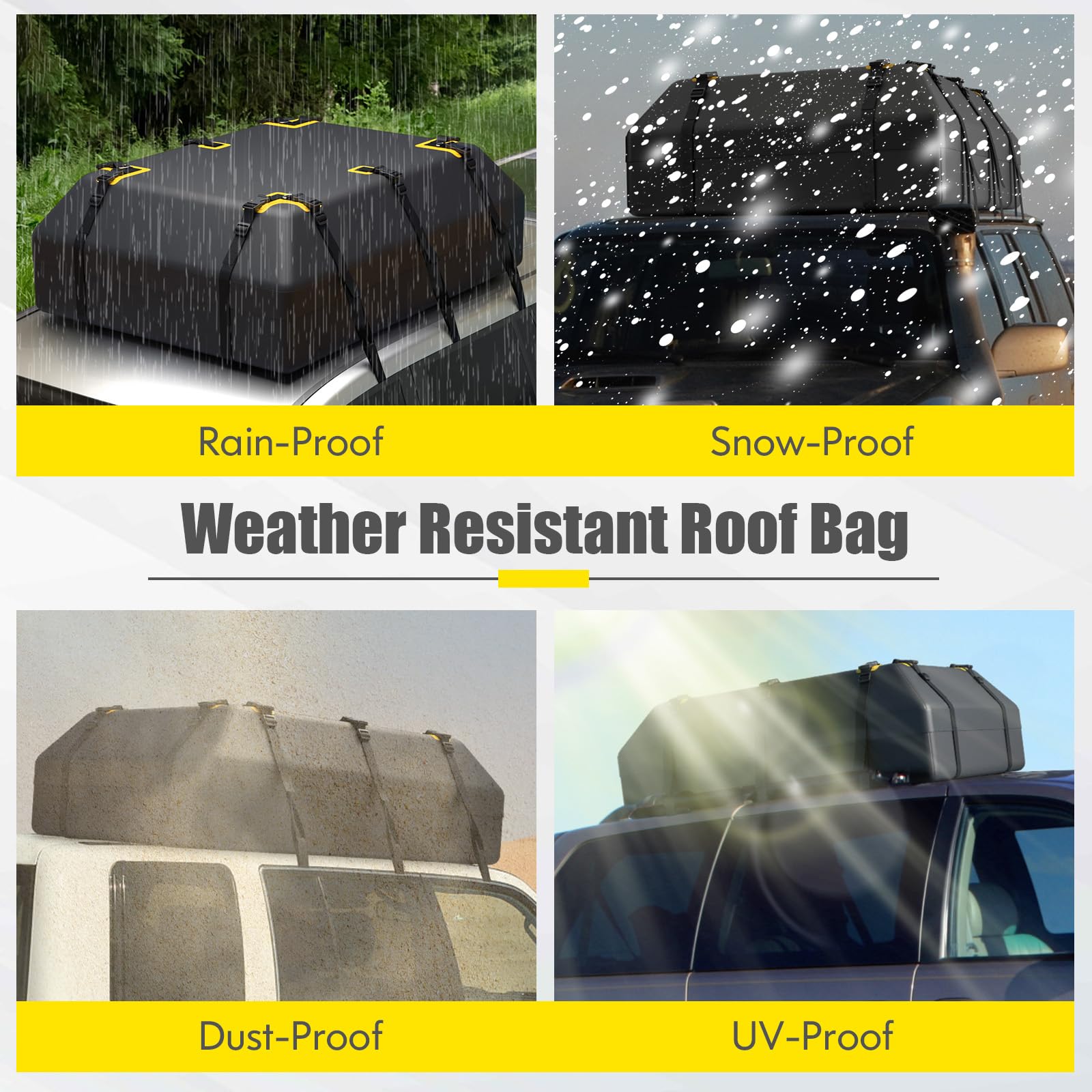COSTWAY 15/21 Cubic Feet Car Roof Bag, 100% Waterproof Roofing Cargo Carrier with Anti-Slip Mat, Combination Lock & Straps, Rooftop Luggage Storage Box (Black, 21 Cubic Ft/600L)