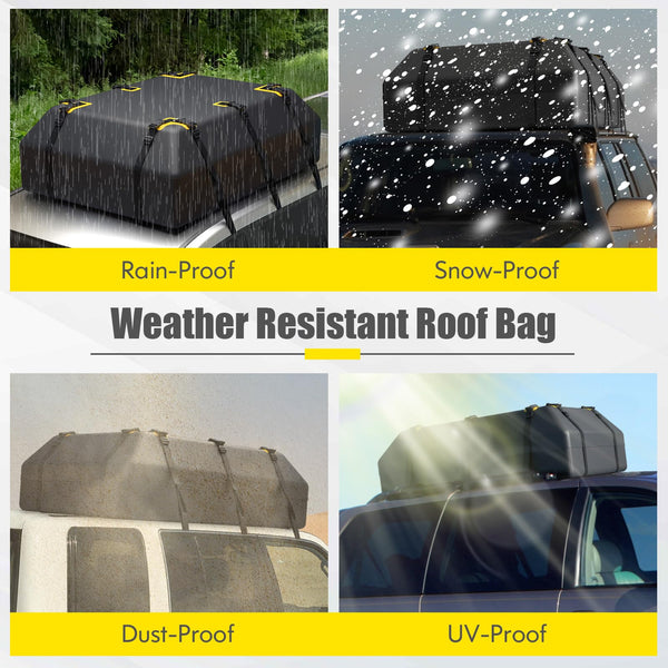 COSTWAY 15/21 Cubic Feet Car Roof Bag, 100% Waterproof Roofing Cargo Carrier with Anti-Slip Mat, Combination Lock & Straps, Rooftop Luggage Storage Box (Black, 21 Cubic Ft/600L)