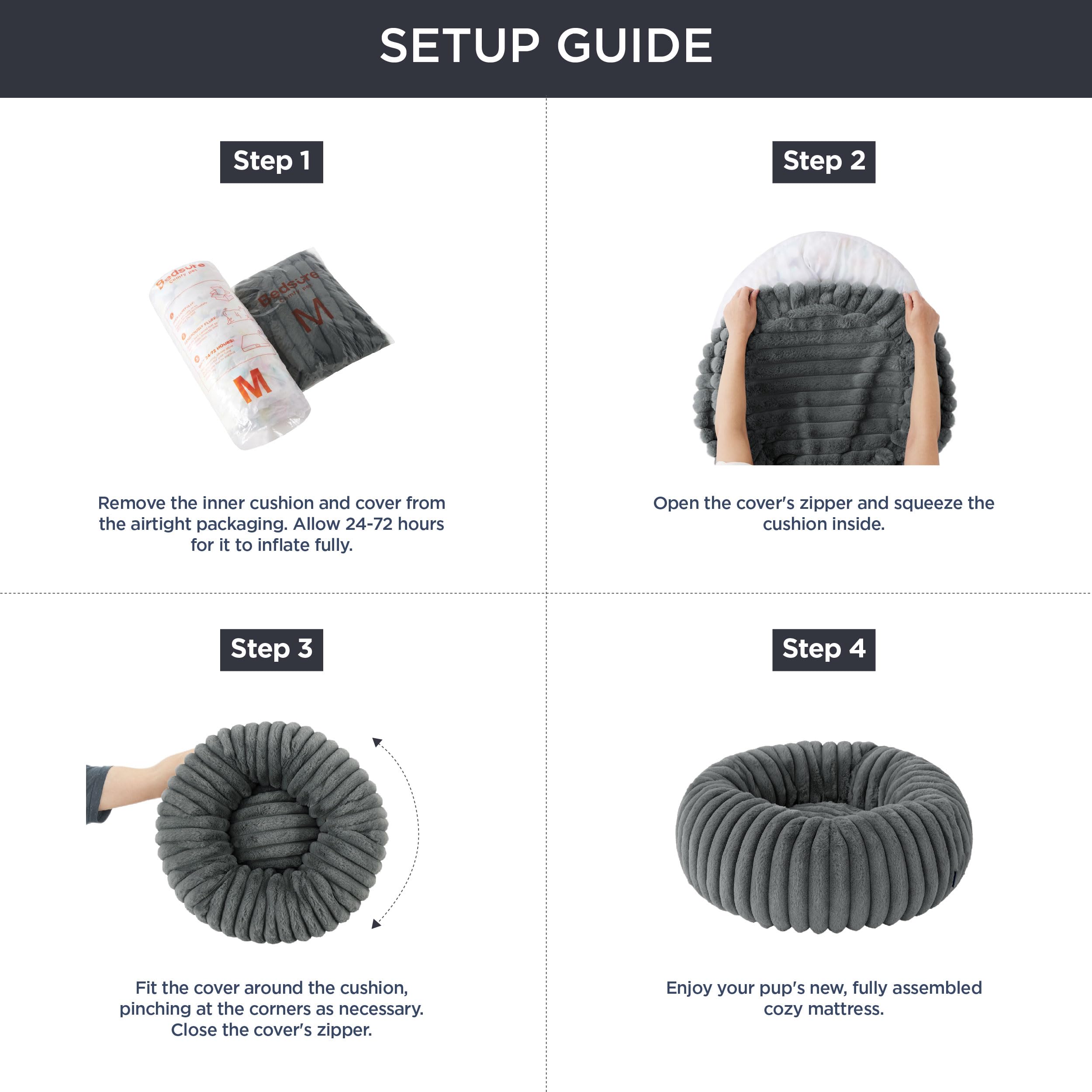 Bedsure Cat Bed for Indoor Cats - 51x51x15 cm Fluffy Cat Donut Bed with Corduroy Fleece & Anti Slip Bottom, Puppy Kitten Beds Washable with Removable Cover, Dark Grey