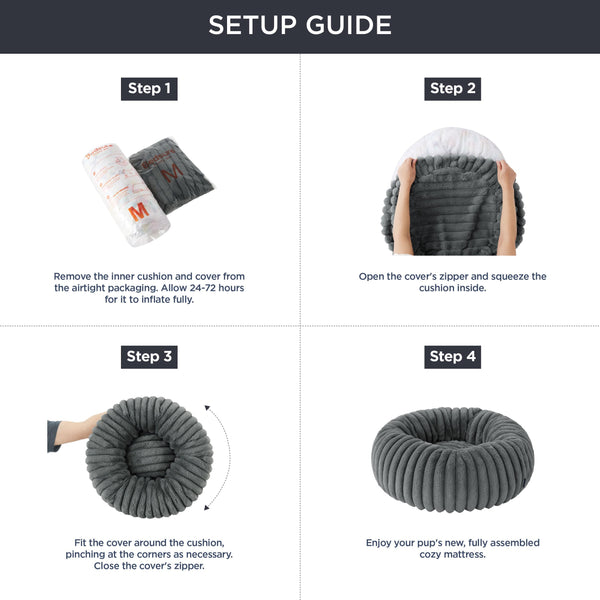 Bedsure Cat Bed for Indoor Cats - 51x51x15 cm Fluffy Cat Donut Bed with Corduroy Fleece & Anti Slip Bottom, Puppy Kitten Beds Washable with Removable Cover, Dark Grey