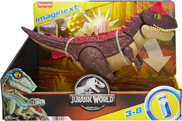 Imaginext Jurassic World Dinosaur Toy Spike Strike Carnotaurus 11-Inch Tall Figure with Baby Raptor for Ages 3+ Years, HML42