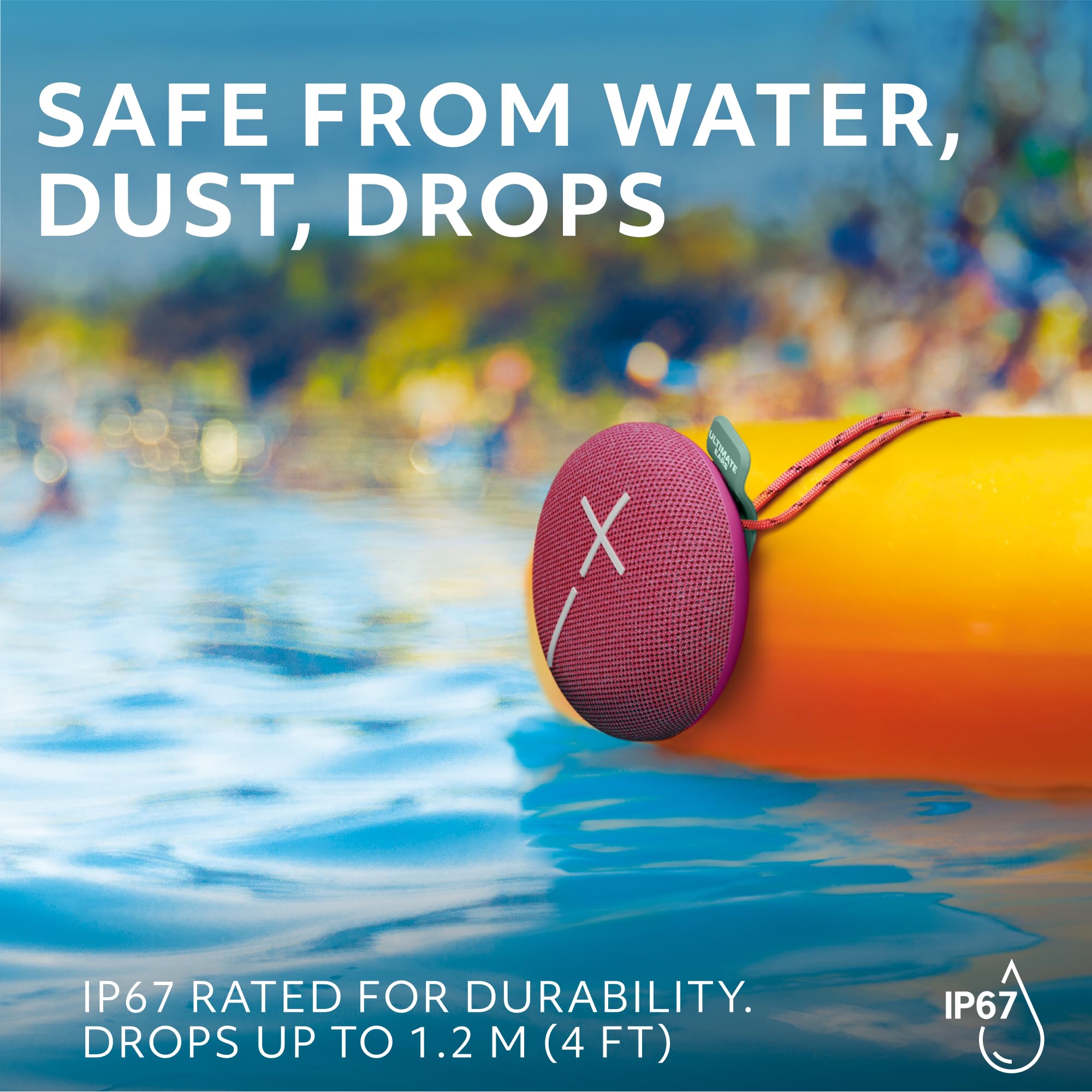 Ultimate Ears MINIROLL Ultra-Portable Waterproof Bluetooth Speaker, Big Bass, IP67 Dustproof, 40 m (131 ft) Range - Calming Pink