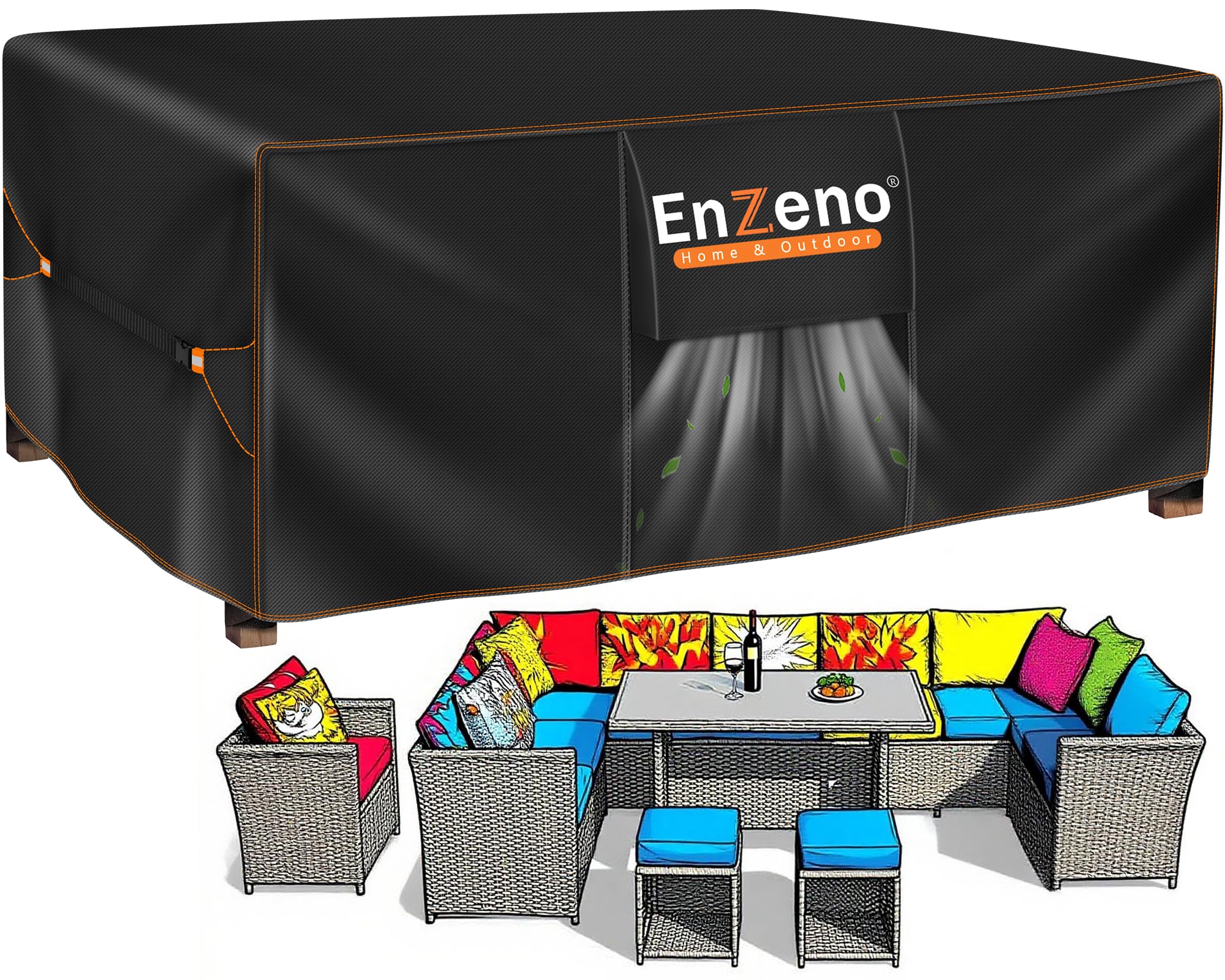 Enzeno Outdoor Garden Furniture Set Covers Waterproof,242x182x100cm Tear Resistant Oxford Fabric Furniture Covers for Outside,Large Patio Set Cover, Garden Table Cover,Windproof, Anti-UV,Rectangular