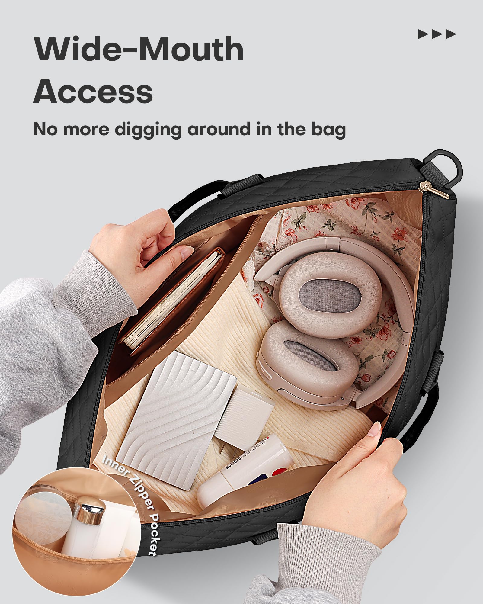 HOTOR Travel Bags for Women - Lightweight Overnight Holdall Bag, Large Carry on Luggage Weekend Bag with Shoe Compartment & Toiletry Bag, Travel Duffel Sport Gym Tote, Black, 34.0 x 45.0 x 20.0 cm