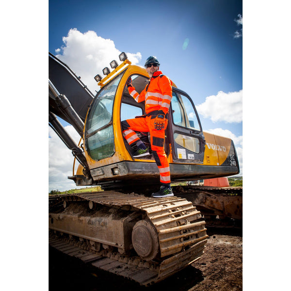 Portwest T501 Mens PW3 Hi Vis Work Trousers - Holster Pocket Workwear Safety Construction Trousers Orange/Black, 34