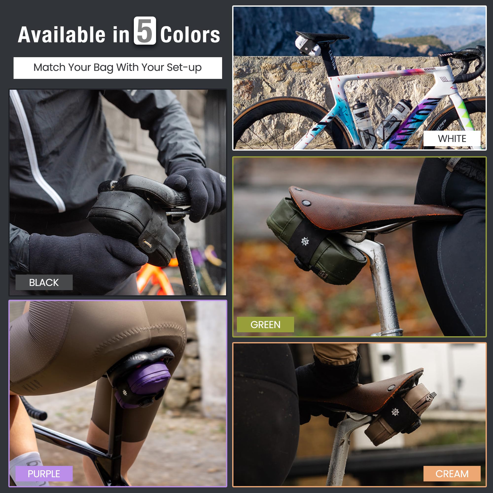 Lumiere & Co. Falcon Magnetic Bike Saddle Bag – 0.69L | 6" x 3.5" x 2" | Sleek Minimalist Brick Design, Fast Magnetic Buckle Attachment | Road Cycling–Specific Bike Seat Bag (Black, Large)