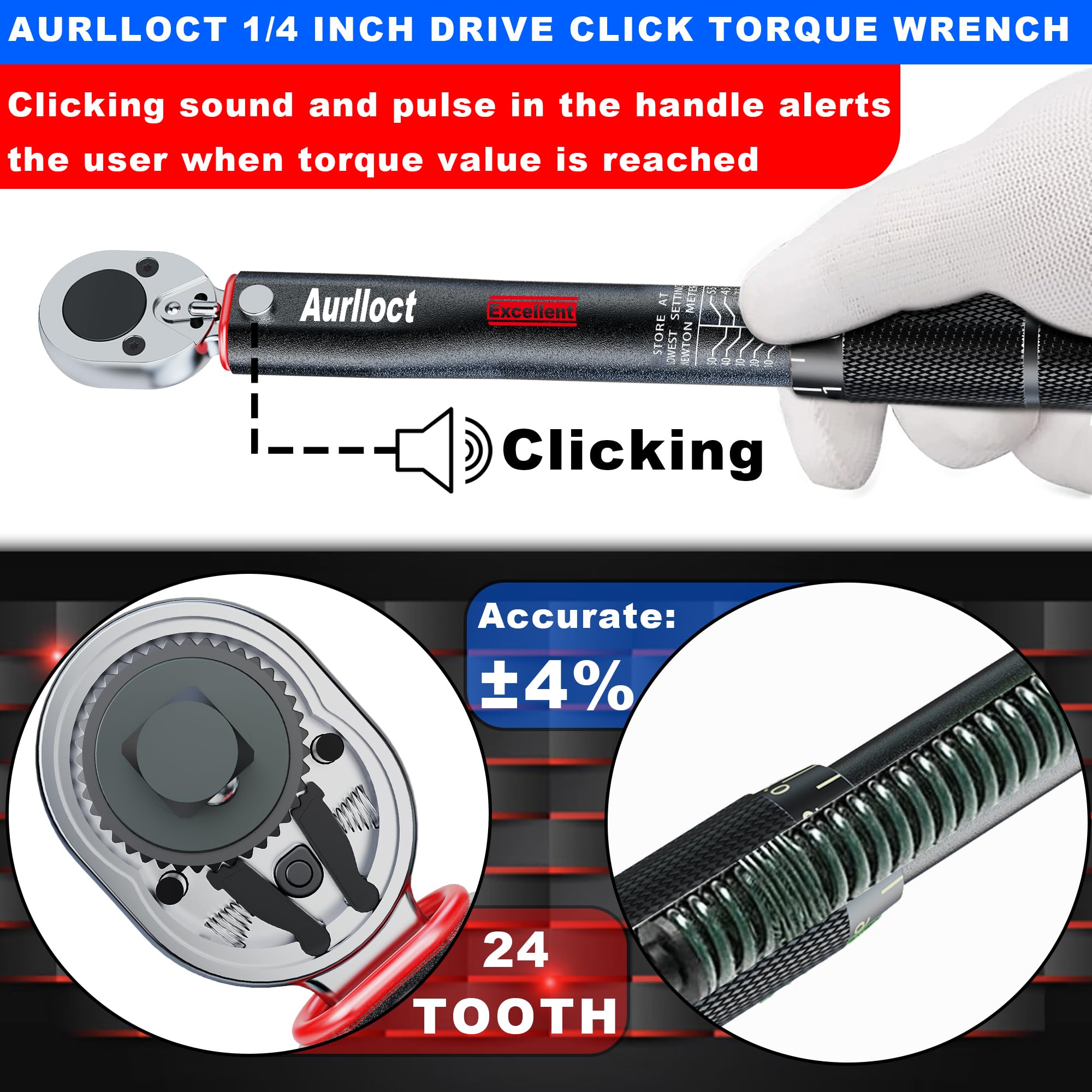 1/2" Torque Wrench Set, Car Wheel Torque Spanner 20-230 Nm with 3/8'' Adapter, ± 3% Accuracy, 72 Tooth for Car Repair, Tire Replacement Etc