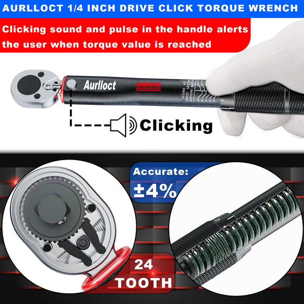 1/2" Torque Wrench Set, Car Wheel Torque Spanner 20-230 Nm with 3/8'' Adapter, ± 3% Accuracy, 72 Tooth for Car Repair, Tire Replacement Etc