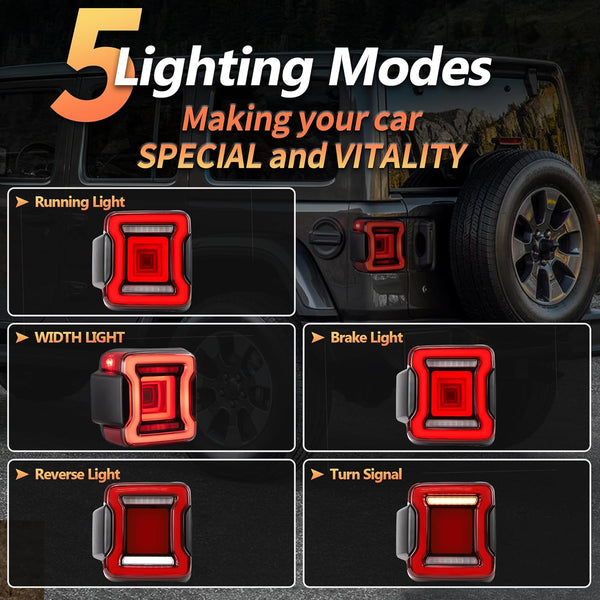 VLAND Compatible Rear Lights for J-eep Wrangler JL 2018-2023 4th Gen (Not Fit for 2018 Wrangler JK) Tail Light Set (Red)