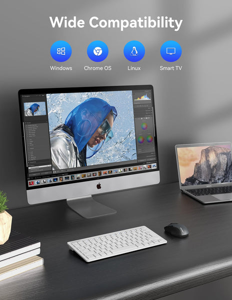 TECKNET 2.4G Wireless Keyboard For Windows/Chrome OS, UK Layout Compact Mini Keyboard, Small Silent Whisper-Quiet Keyboards with 12 months Battery Life (Pink)