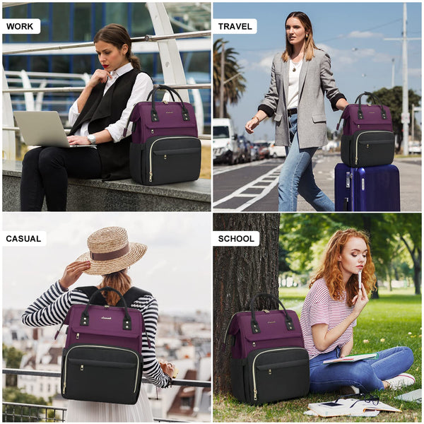 LOVEVOOK Laptop Backpack Women 15.6 inch, Work Bags for Womens, School Computer Bag with USB Port for Business College Travel, Rucksack for Teacher Nurse,BeigeGrey