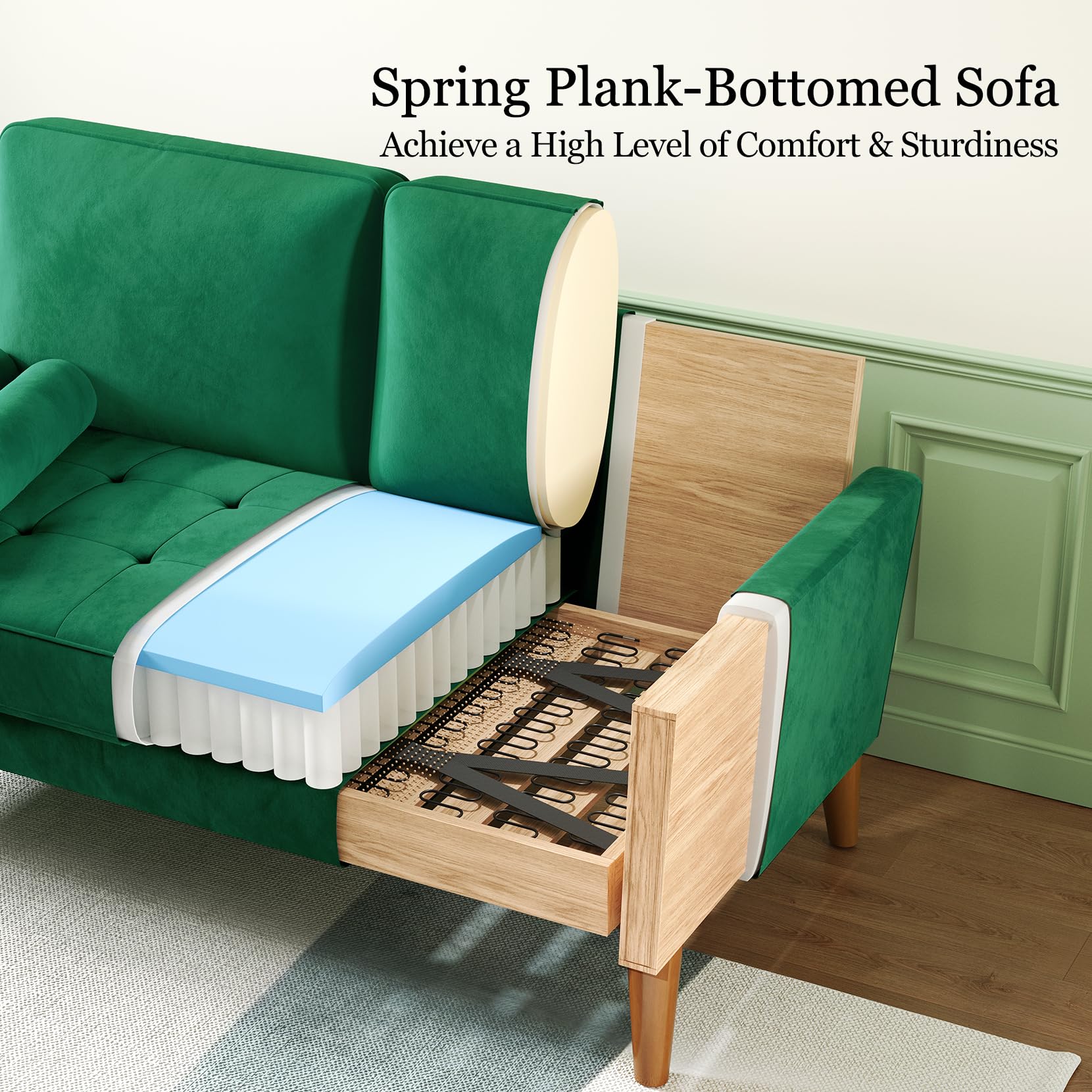 Vesgantti Small 2 Seater Sofa Blue, Comfy Sofa Couch with Spring Cushion, Velvet Sofa with Wood Legs, Modern Love Seat Sofa, Sofa 2 Seater for Living Room, Small Sofa for Bedroom, Blue Office Sofa