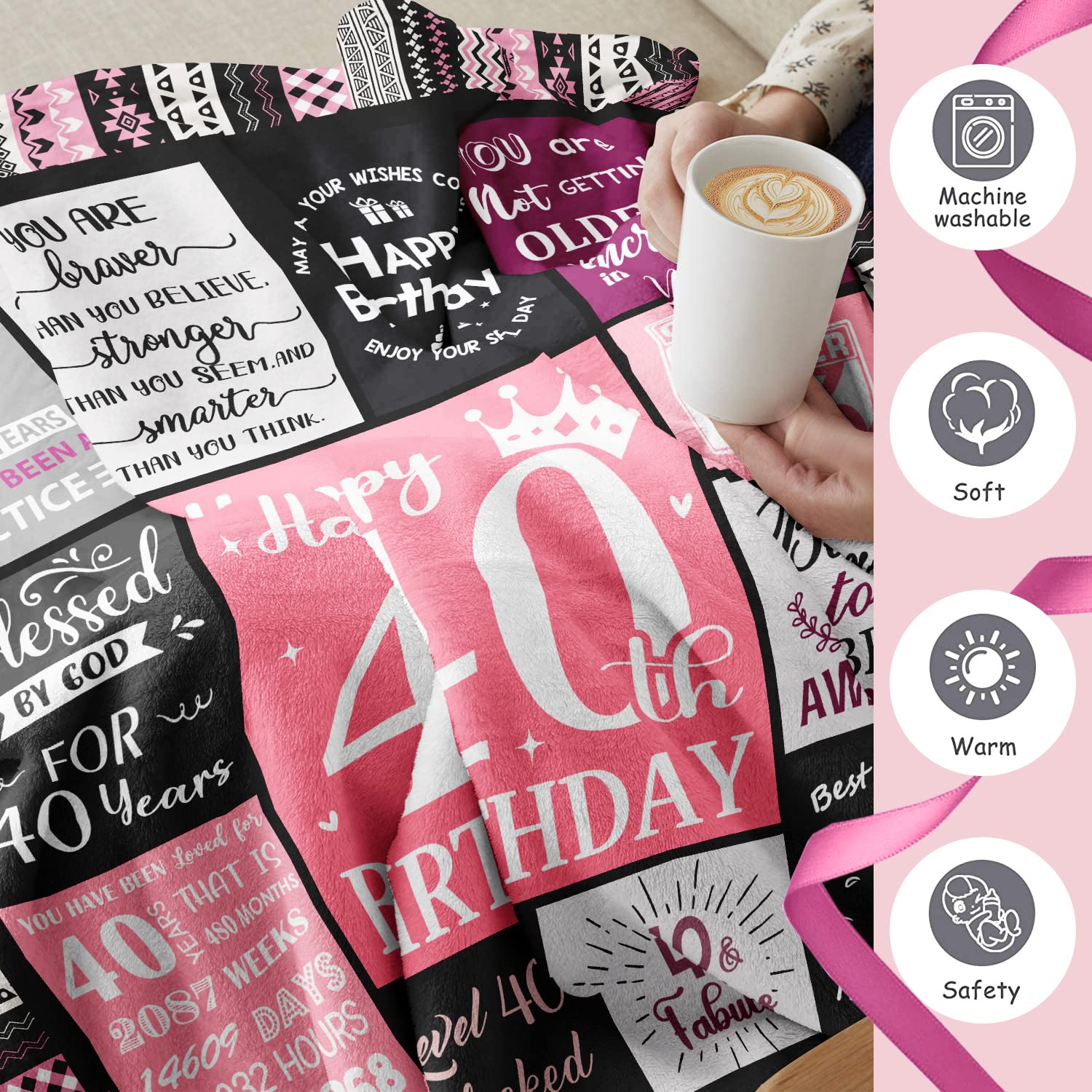 40th Birthday Gifts Women Blanket 200x150CM, 40th Birthday Decorations Women, 40th Birthday Gift Ideas, Happy 40th Birthday Gifts for Women, 1984
