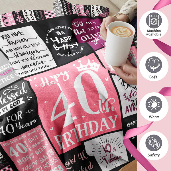 40th Birthday Gifts Women Blanket 200x150CM, 40th Birthday Decorations Women, 40th Birthday Gift Ideas, Happy 40th Birthday Gifts for Women, 1984
