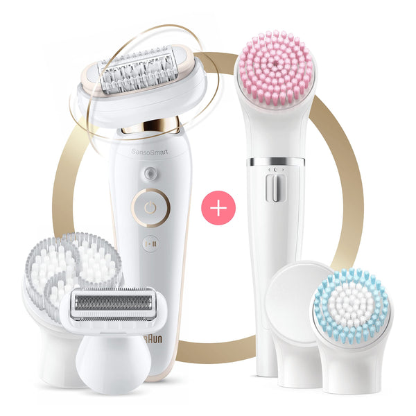 Braun Silk-épil 9 Flex SkinSpa, Epilator with 360° Flexible Head for Easy Hair Removal, Wet & Dry, Lasting Smooth Skin, All-in-One Kit, with Body Mini Shaver, SES9-481 3D, White/Gold