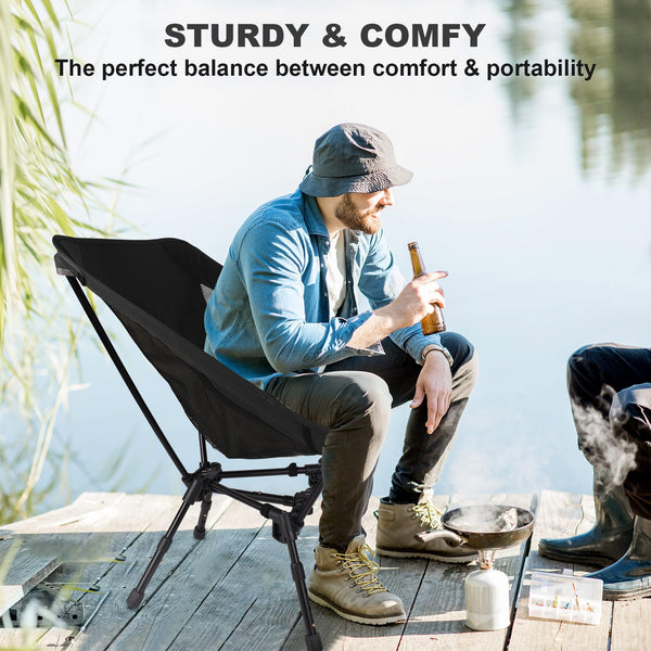 Portable Folding Camping Chair: Lightweight Height Adjustable Camping Chairs Stable Supports 330 Lbs with Side Pockets for Outdoor Camp, Travel, Beach, Lawn (Black)