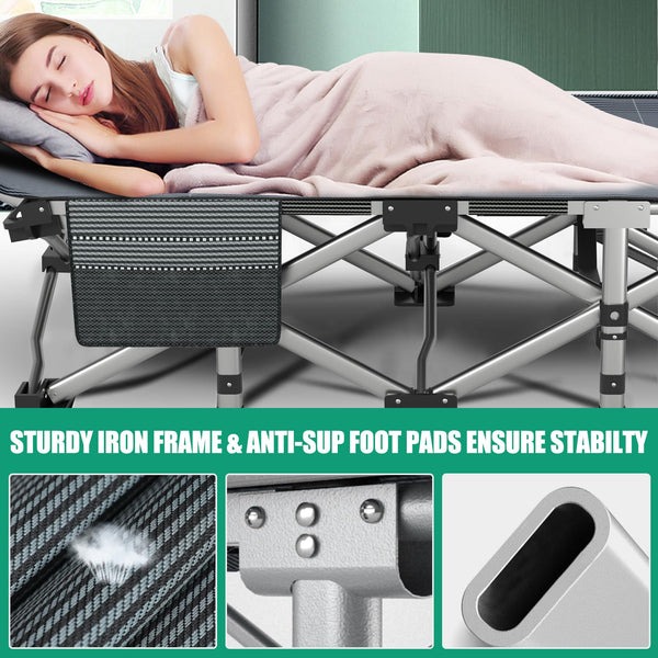 Meulbaty Oversized Folding Camp Bed with Mattress - 46cm Wide, 400KG Heavy Duty Steel Frame and Oxford Cloth, 198x81x46 cm Camping Cot, Great for Adults, Garden and Trip (XXL Black)