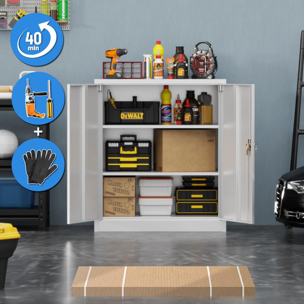 Metal Storage Cabinet with 2 Door and 3 Adjustable Shelves,140X80x40CM Steel Cabinet for Warehouse,Garage,Home,Office,Easy Assemble Required(Black/White)