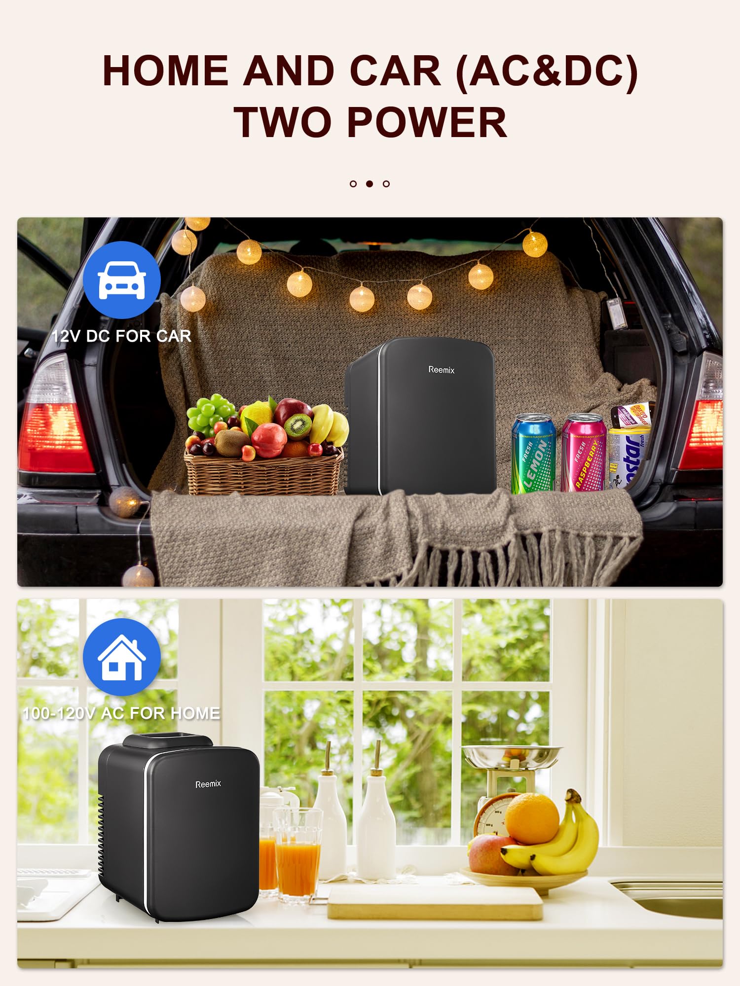 Mini Fridge 4 Litre, 6 Can Portable AC+DC Power Cooler & Warmer, Portable Small Fridge for Bedrooms, Cars, Offices; Skincare, Makeup, Cosmetics, Food (Pearlescent White, 4L)