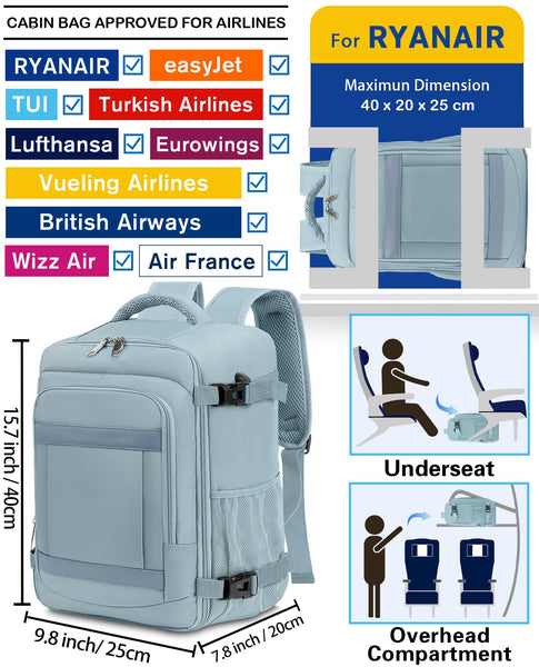 KLOSTAIN for Easyjet Cabin Bag 45x36x20 Travel Backpack Hand Luggage Carry-ons Bag Laptop Backpack Ruscksack for Airplanes Flight New Easyjet Underseat Cabin Bags Fit 14" Laptop Navy