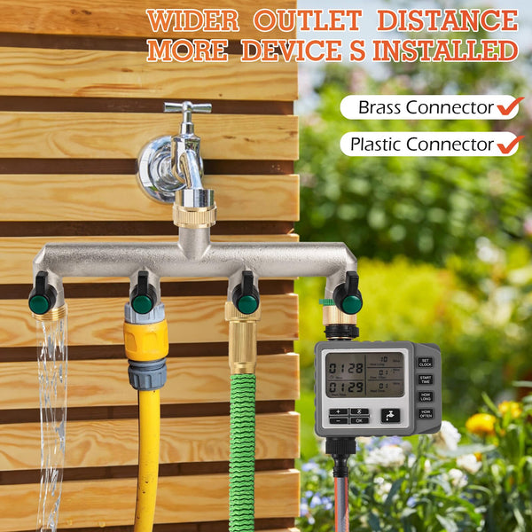 Photener Brass Hose Splitter 4 Way, Garden Hose Tap Splitter Connector, European Standard 3/4" Female to 4-Way Male Thread with 4 Individual Ball