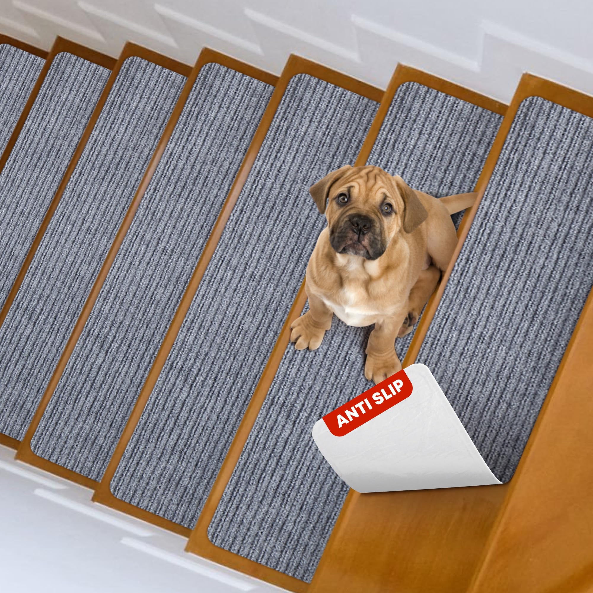 MBIGM 8" X 30" (15-Pack) Non-Slip Carpet Stair Treads Non-Skid Safety Rug Slip Resistant Indoor Runner for Kids Elders and Pets with Reusable