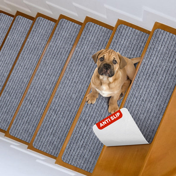 MBIGM 8" X 30" (15-Pack) Non-Slip Carpet Stair Treads Non-Skid Safety Rug Slip Resistant Indoor Runner for Kids Elders and Pets with Reusable