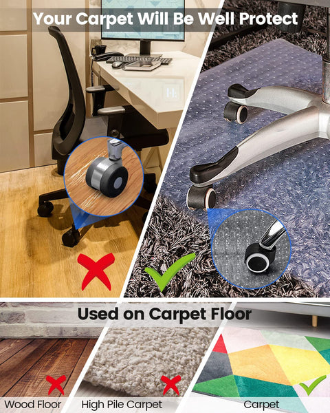 KALAHOL PVC Office Chair Mat for Carpet Floor, 90x120 cm (3'x4') Non-slip Carpet Protector Chair Mat, Rectangular Floor Protectors for Chairs,