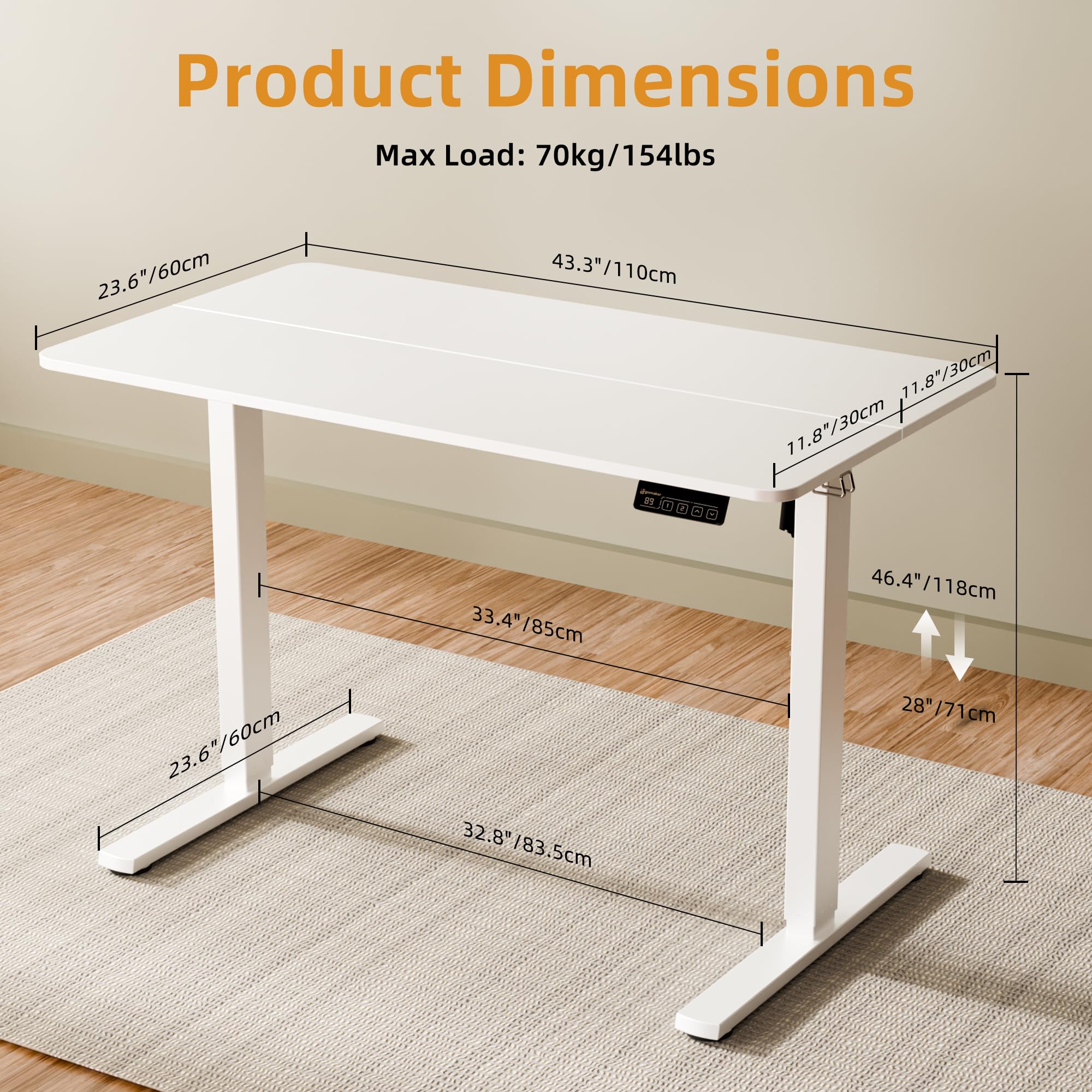 ERGOMAKER Electric Height Adjustable Standing Desk 80x60cm (31.5"x23.6"), Sit Stand Desk with Splicing Top for Home Office (Black Frame + Black Desktop)
