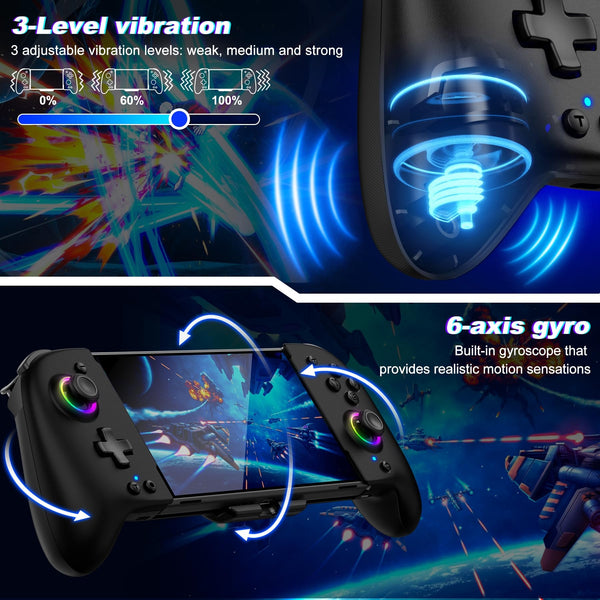 HASACOOL Switch Controller for Nintendo Switch/OLED, Handheld One-Piece Joycon Controllers with RGB Lights, TURBO, Vibration, Back Button