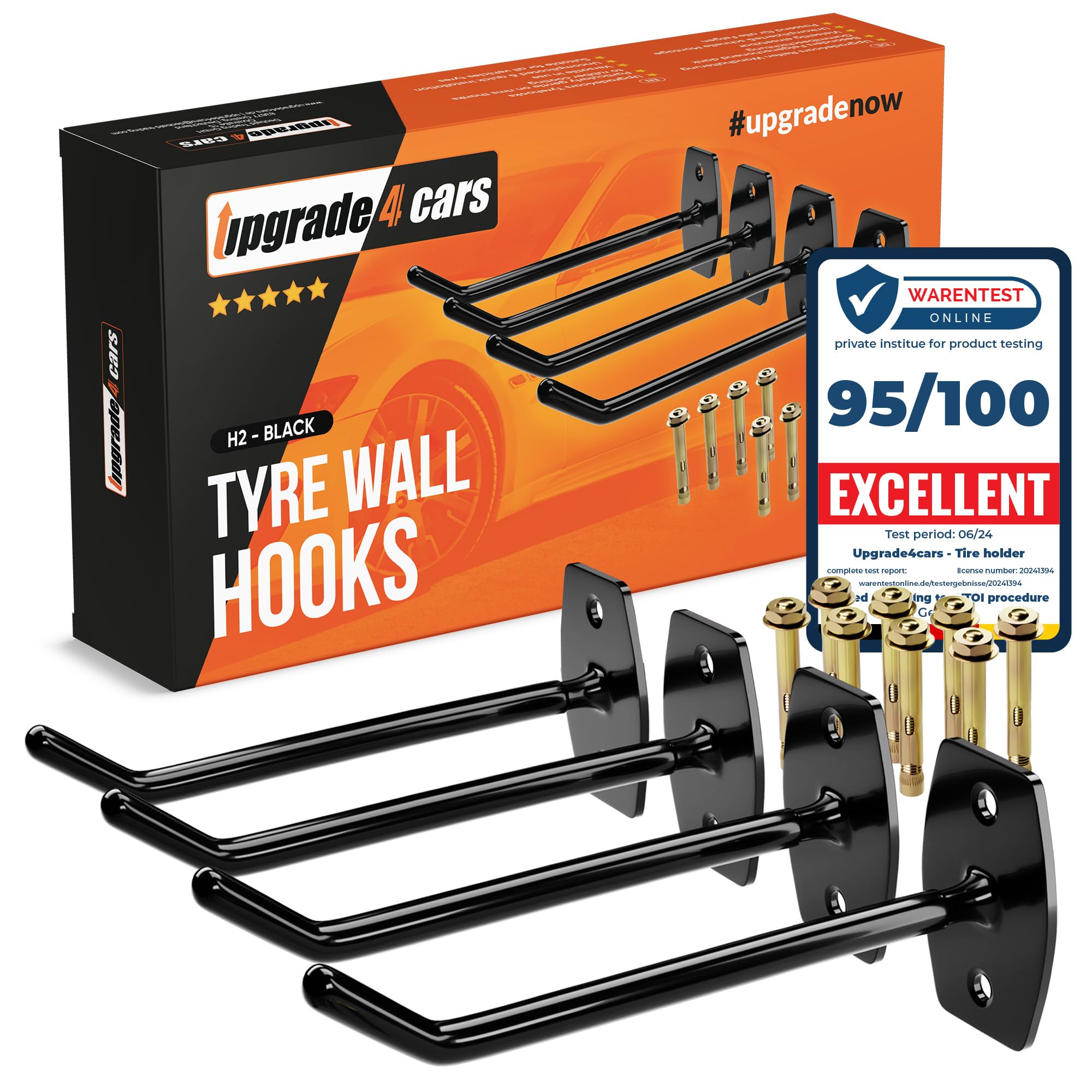 Upgrade4cars Tyre Wall Hooks for 8 Rims | Car Tire Holder Set with Screws | Tyres Storage Hanger Rack