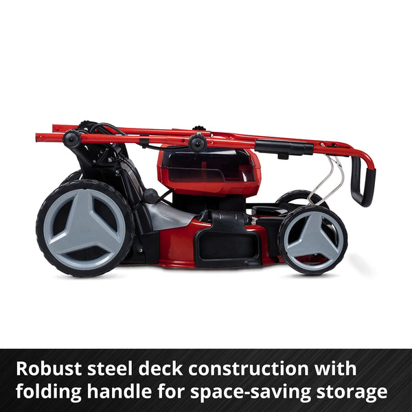 Einhell Power X-Change 36/43 Cordless Lawnmower With Battery (x2) and Charger (x2) - 36V, 43cm Cutting Width, 63L Grass Box, 6 Cutting Heights, Mulching - GE-CM 43 Li M Battery Lawn Mower Red / Black