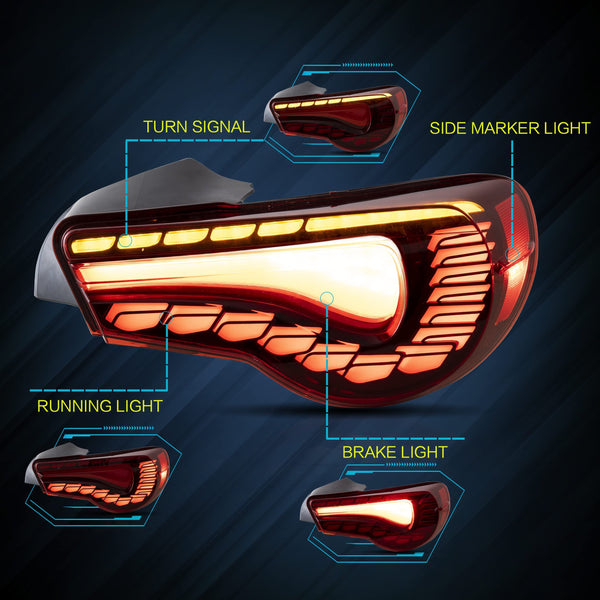 VLAND LED Tail Lights Compatible with Toyota 86 GT86 2012-2020/Subaru BRZ 2013-2020/Scion FR-S 2013-2020, Full LED Rear Light with Sequential Indicator, Red White Lens