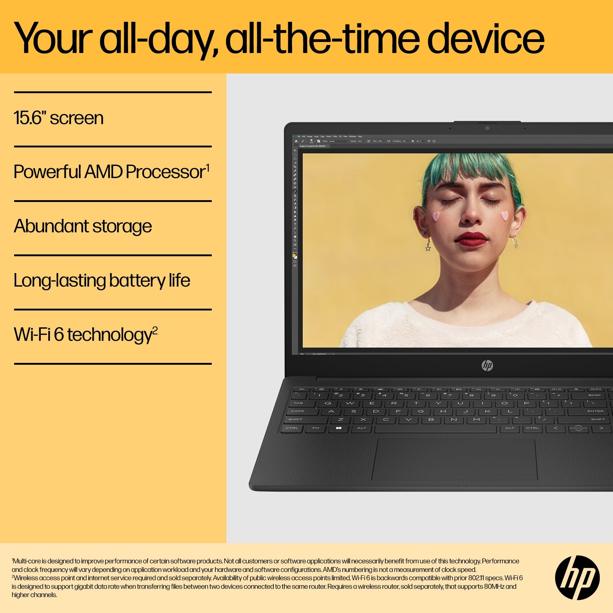 HP 15.6" Laptop | AMD Ryzen 3 7320U Processor | 8 GB RAM | 256 GB SSD | AMD Radeon Graphics | FHD Display | Up to 11hrs 15 mins battery | Win 11 | Dual Speakers | Jet Black | 15-fc0038sa