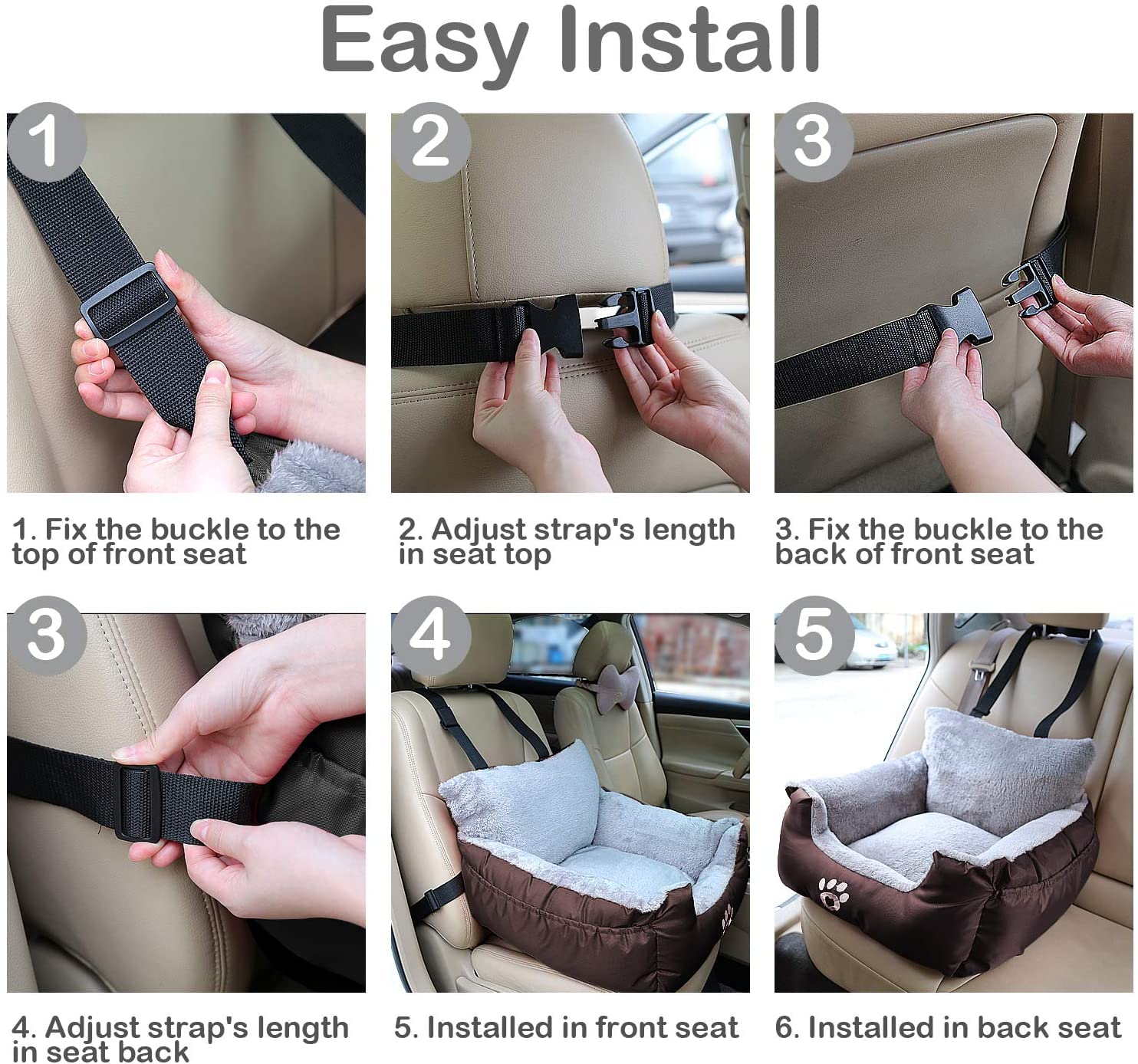 GoFirst Dog Car Seat for Small Dogs or Cats, Pet Booster Seat Travel Car Bed with Storage Pocket and Clip-On Safety Leash, Waterproof Warm Plush Dog Car Safety Seats,Black