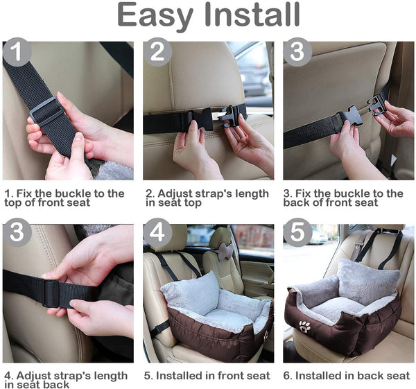 GoFirst Dog Car Seat for Small Dogs or Cats, Pet Booster Seat Travel Car Bed with Storage Pocket and Clip-On Safety Leash, Waterproof Warm Plush Dog Car Safety Seats,Black