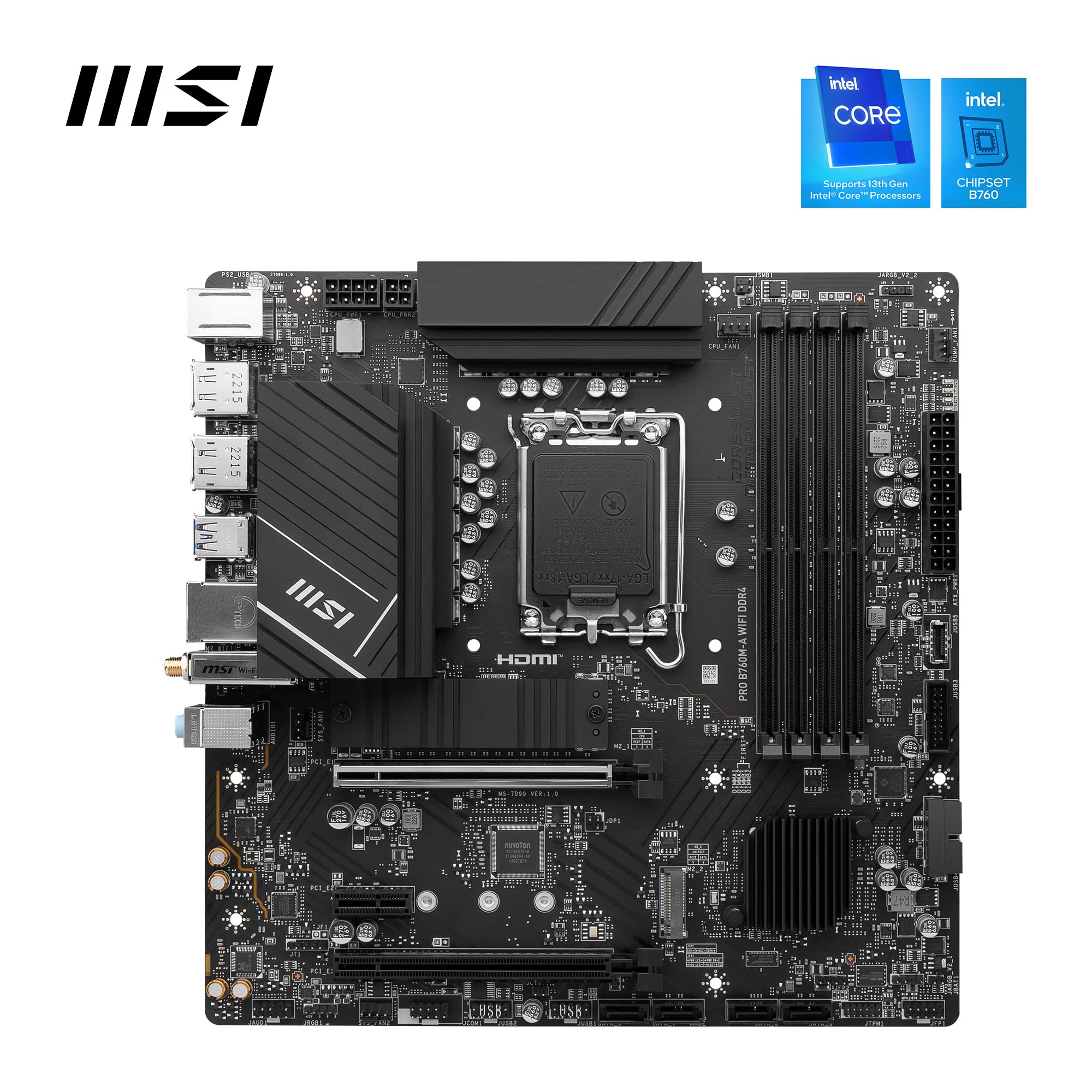 MSI B760 GAMING PLUS WIFI DDR4 Motherboard, ATX - Supports Intel 14th, 13th & 12th Gen Core Processors, LGA 1700 - DDR4 Memory Boost 5333+MHz/OC, 1x PCIe 4.0 x16, 2 x M.2 Gen4, 2.5G LAN, Wi-Fi 6E