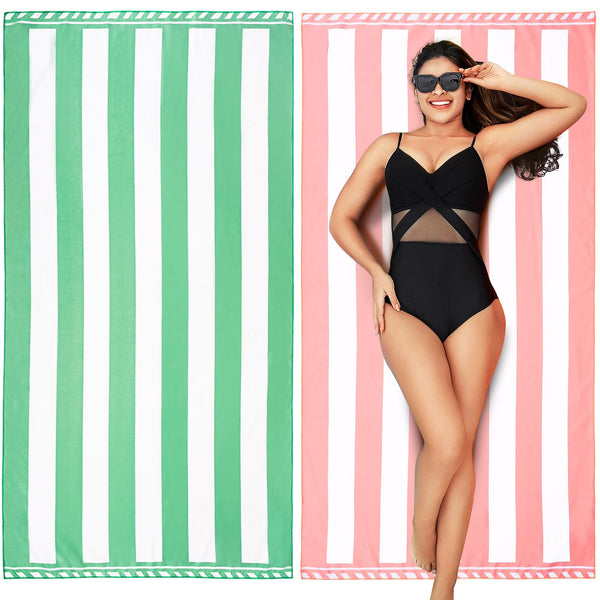 Winthome Beach Towel, Extra Large Microfibre Beach Towel for Adult, Double Sides Sand Free Quick Dry lightweight Travel Swimming Towel(Pink + Green, 90×180cm - 2 pack)