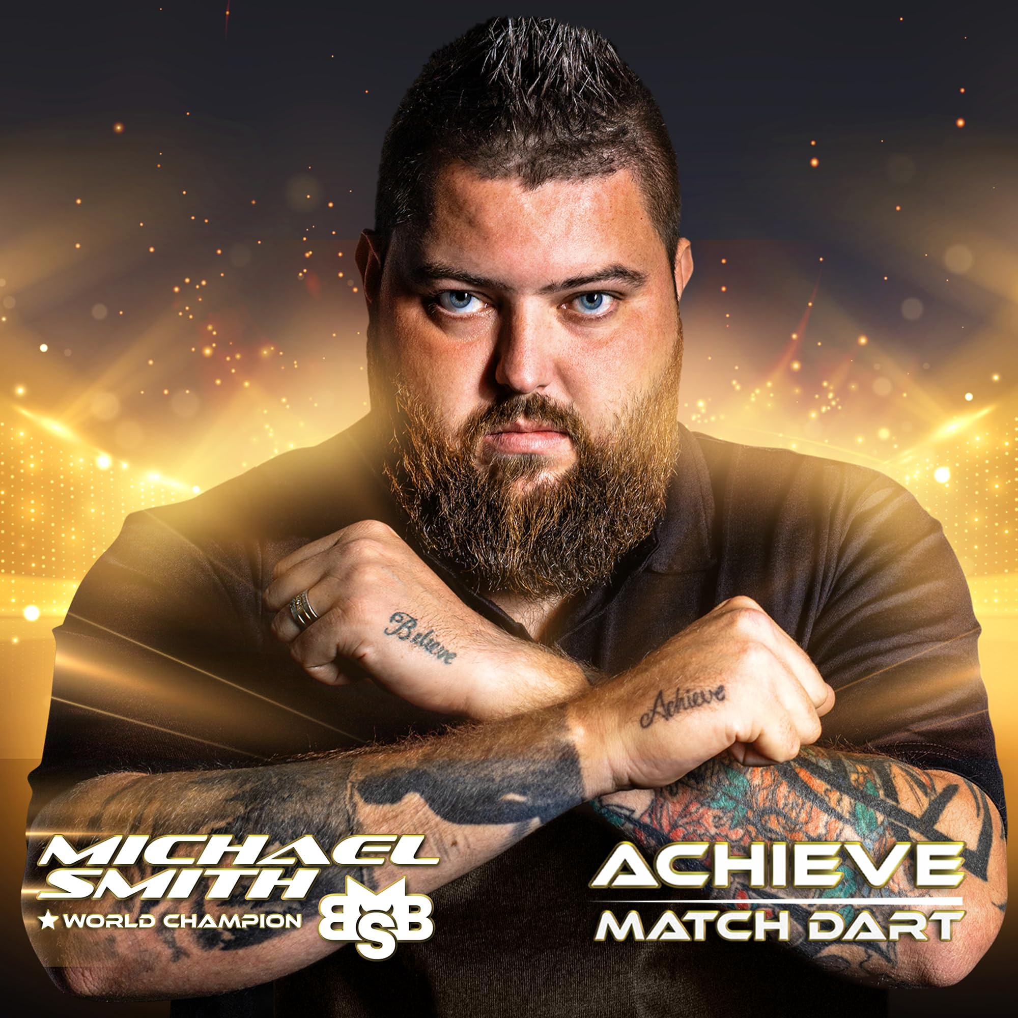 Shot! Darts Michael Smith Achieve Center Weighted 90% Tungsten Pro Throwing Darts Steel Tip Set Professional Made in New Zealand (25, Grams)