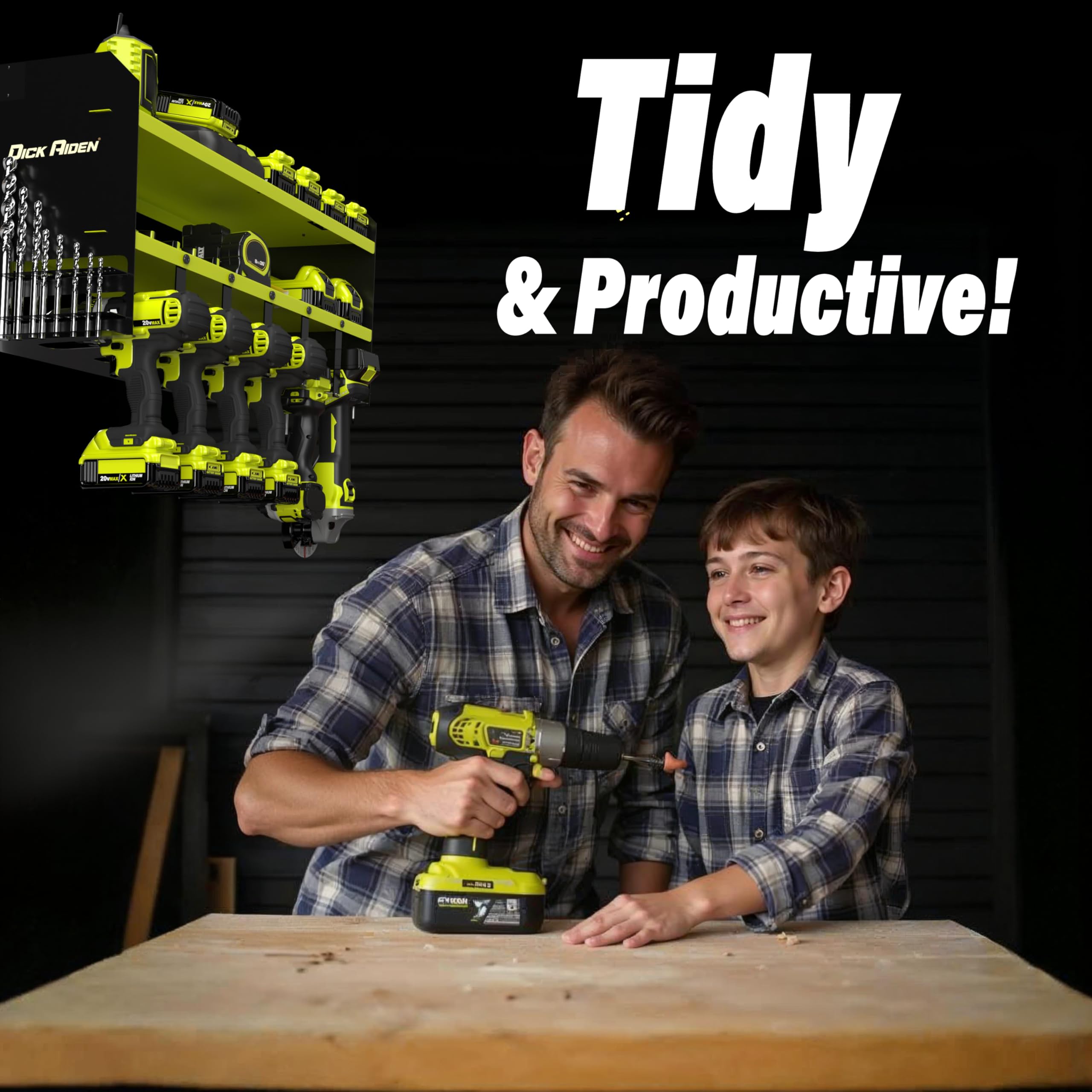 Toolganize Power Tool Organiser, Storage Rack with Power Strip Charging Station, Heavy-Duty for Workshop & Garage Tools - 4 Slot, Milwaukee Red.