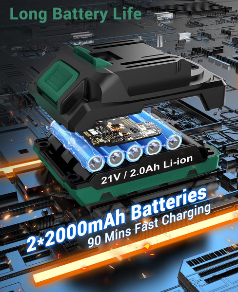 JYGMPRO Cordless Drill Driver 21V, Hammer Drill with 2 Batteries 2000mAh, 25+3 Torque, 42N.m Max Electric Drill, 30PCS Drill Bits, 2 Speed, LED Light for Home and Garden DIY Project