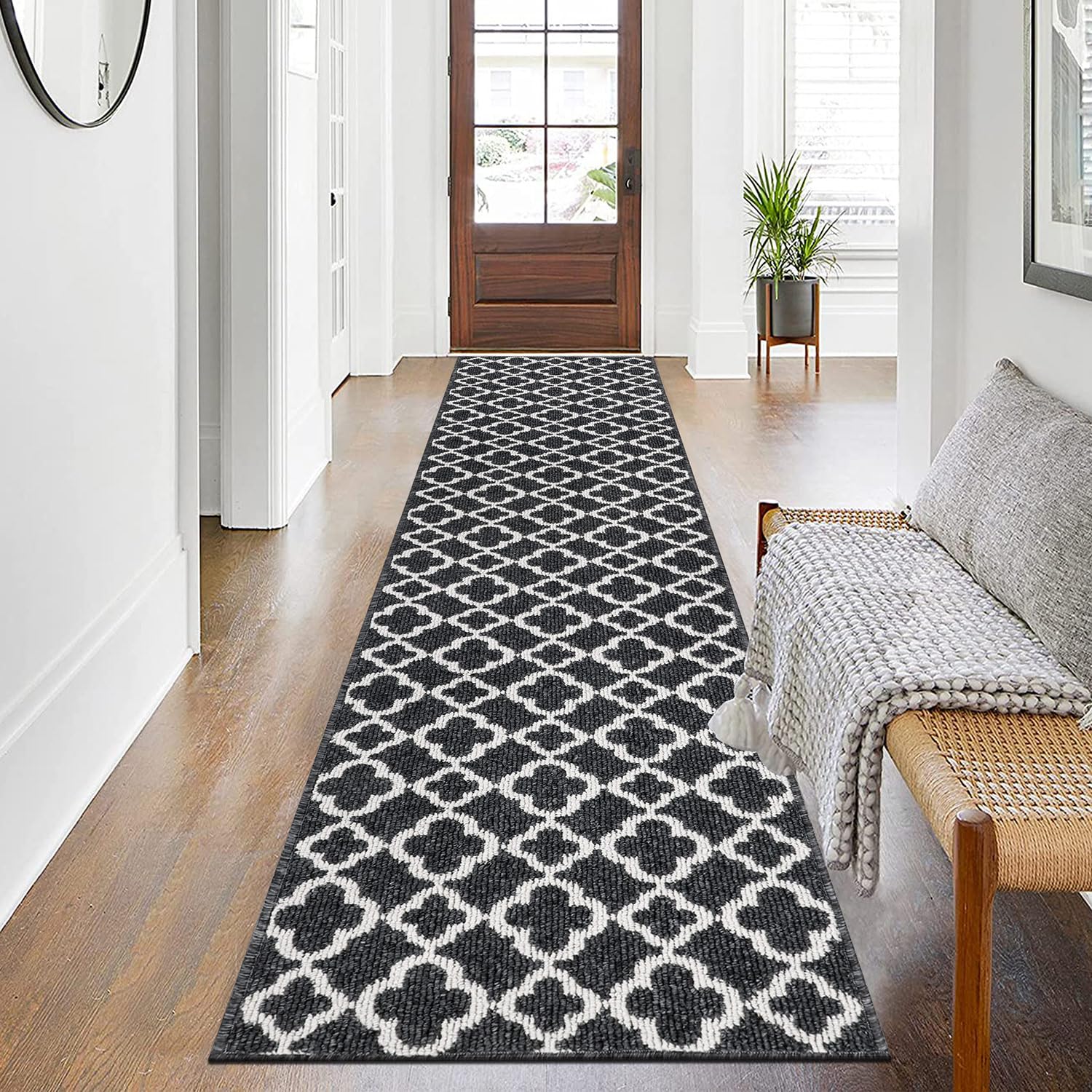 SHACOS Extra Long Hallway Runner Rug 60 x 240 cm Non Slip Carpet Runner Rug Black Hallway Runner Long Narrow Rug Washable Runner Rug for Hallway,