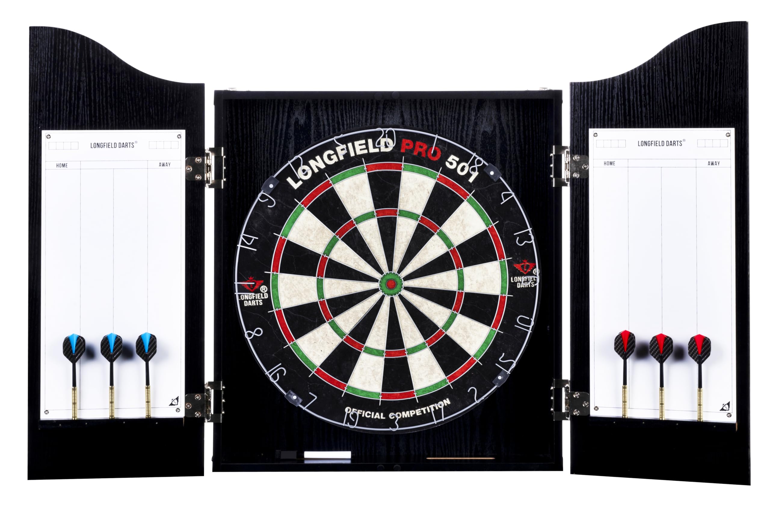 Engelhart - 065015 - Wooden Dart Cabinet + Sisal Dartboard + 2 Sets of 18 g Darts (Black)