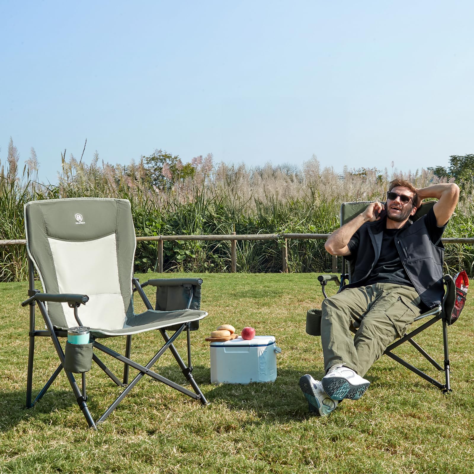 EVER ADVANCED Camping Chair for Adults Oversized 230KG, Folding Chair for Heavy People with Side Pocket, Heavy Duty Extra Wide with Hard Armrest Foldable Garden Fishing Outdoor Fold up