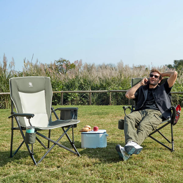 EVER ADVANCED Camping Chair for Adults Oversized 230KG, Folding Chair for Heavy People with Side Pocket, Heavy Duty Extra Wide with Hard Armrest Foldable Garden Fishing Outdoor Fold up