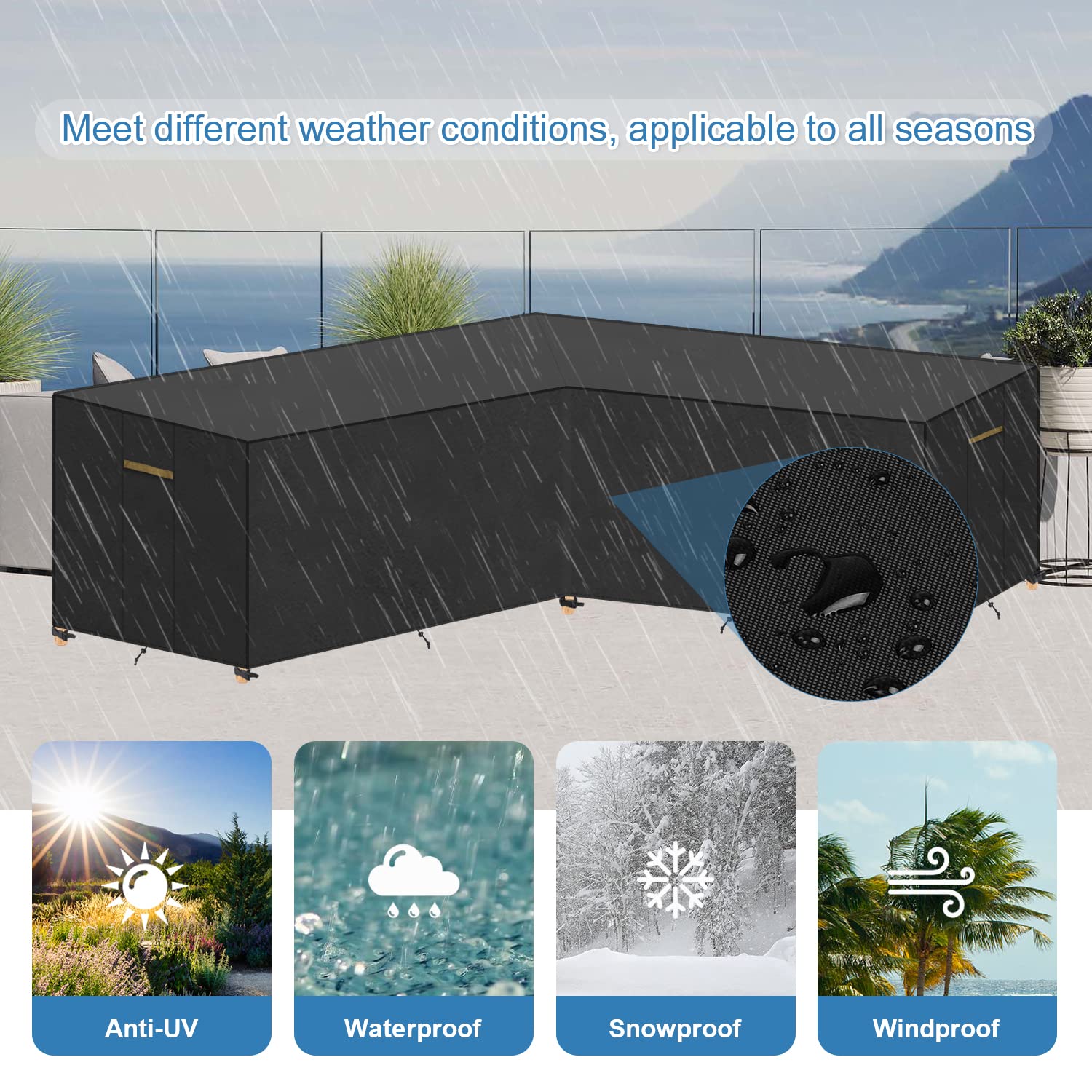 VANSHEIM V-Shape Garden Furniture Cover Waterproof Outdoor Rattan V Shape Garden Furniture Cover with Air Vents,Waterproof Tape,Rip resistance Heavy