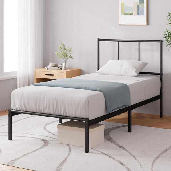 ZINUS Justin Double Bed frame - Bed 135x190 cm - 36cm Height - Metal bed frame with Underbed storage and steel slat support - Black